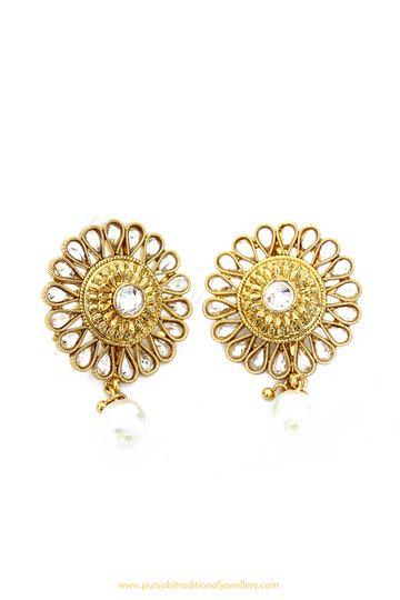 Antique Gold Finished Polki Studs By PTJ